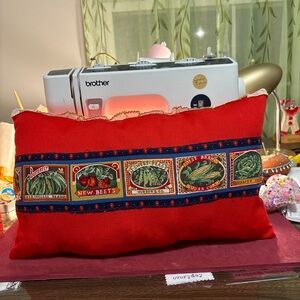 Red Decorative Pillow with Vegetable Print handmade new